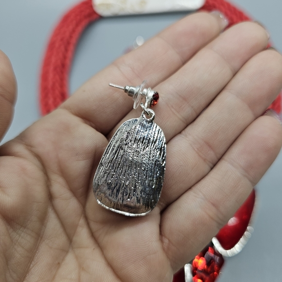 Red Gemstone Braided Necklace set 😍 - Picture 5 of 8